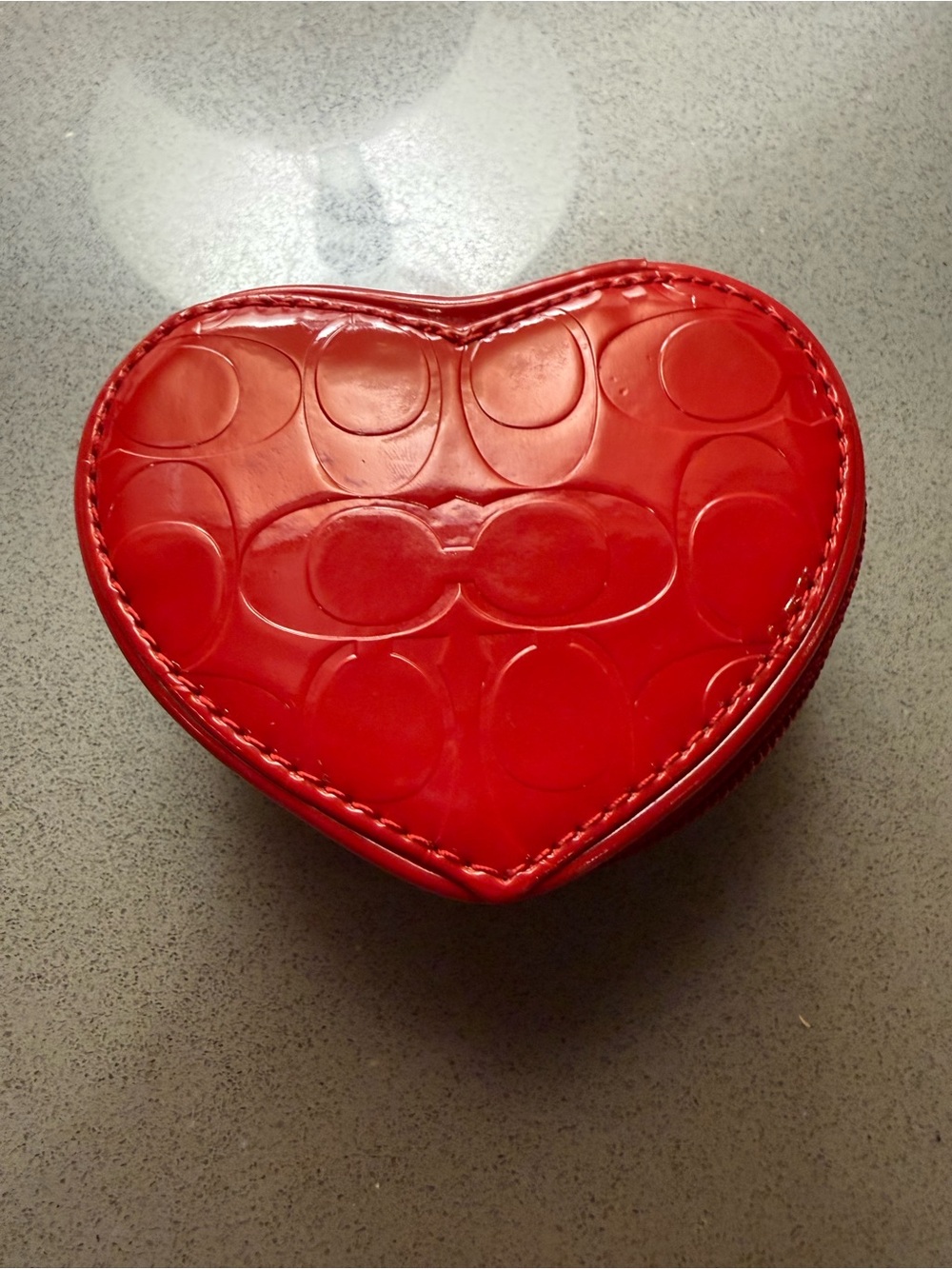 Coach Red patent leather heart-shaped travel jewelry box w mirror